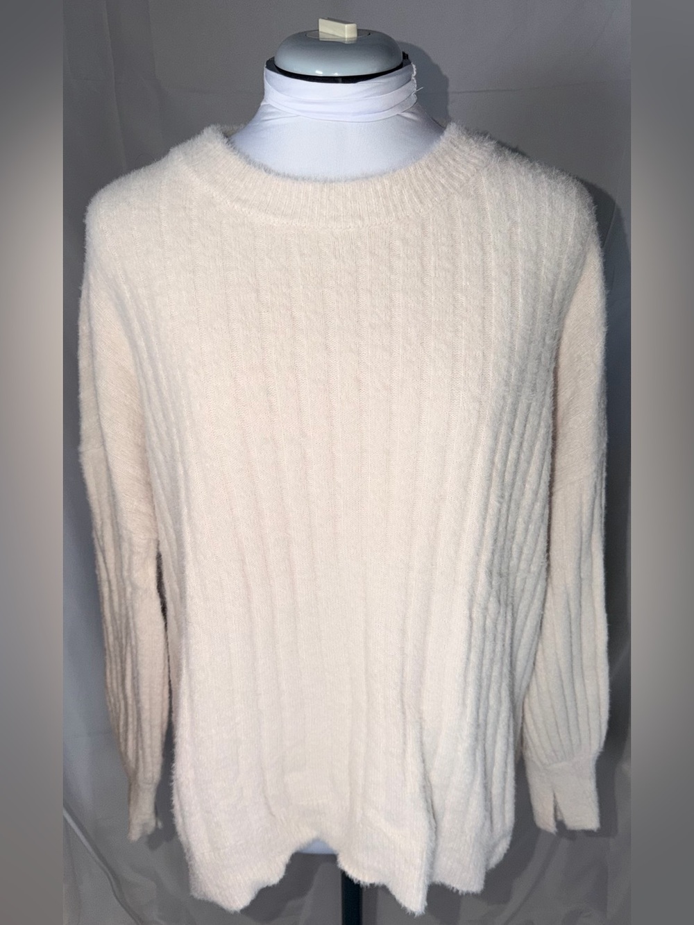 Aerie Wide Rib Cream Cozy Oversized Crew Sweater